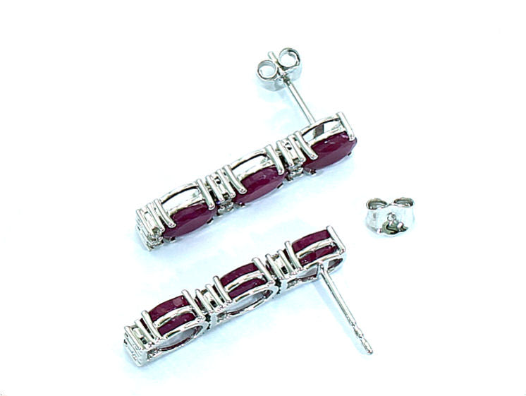 5.10ct Ruby and Diamond Dangling Earrings in 14K White Gold