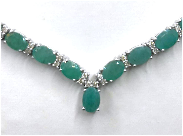 37.00ct Emerald & Diamond Necklace in 14K White Gold