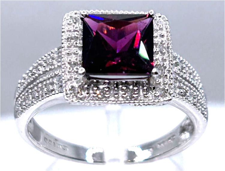 1.65ct Rhodolite Garnet &Diamond Ring in 10K White Gold