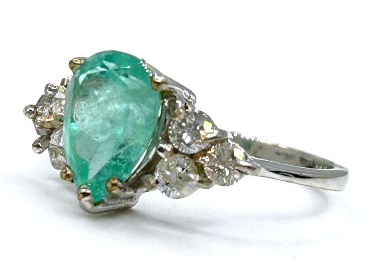 3.20ct Colombian Emerald & Diamond Cluster Ring in 14K White Gold