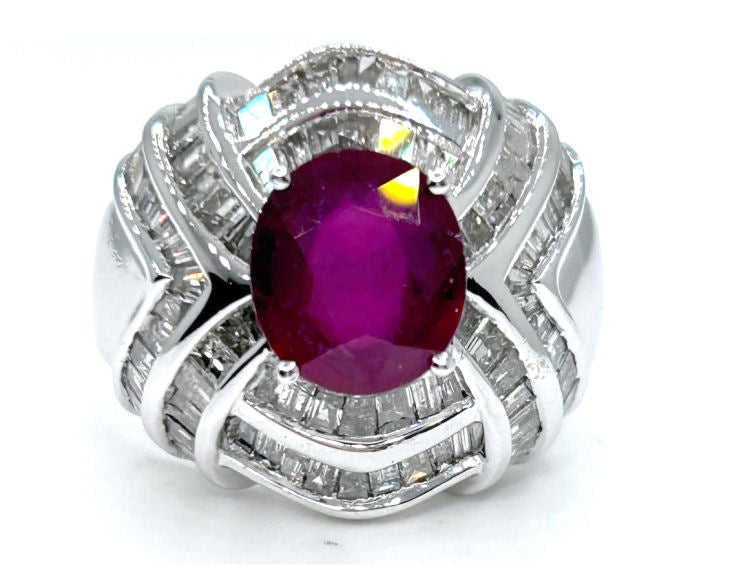 4.41ct Ruby & Diamond Ring in 18K White Gold