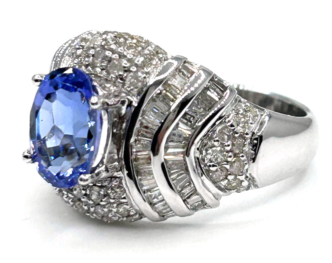 3.14ct Tanzanite & Diamond Ring in 14K White Gold