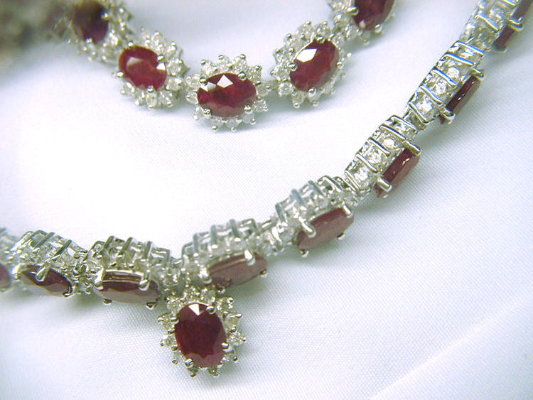 30.40ct Ruby & Diamond Necklace & Earrings Set in 9K White Gold