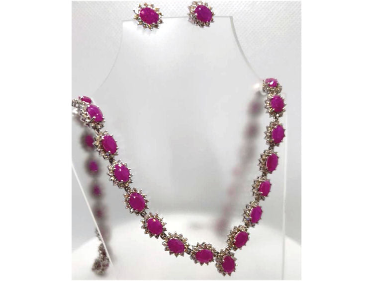 30.40ct Ruby & Diamond Necklace & Earrings Set in 9K White Gold