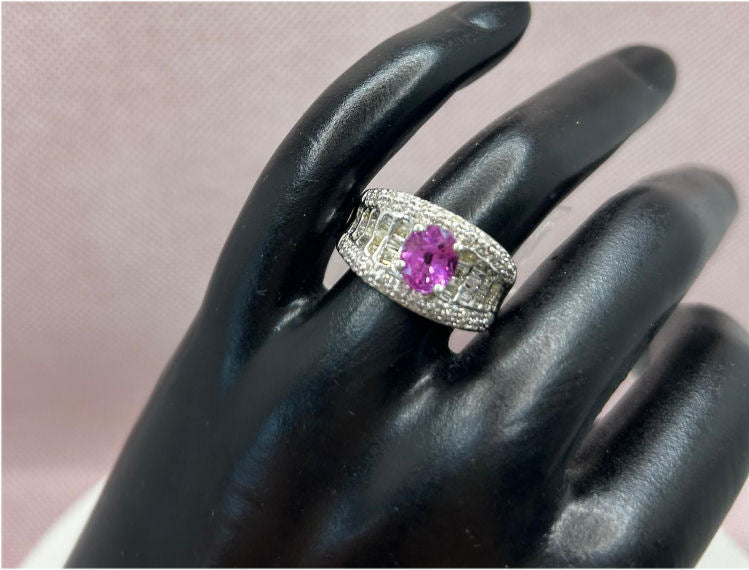2.0 Carat Sapphire Diamond Ring in 14k White Gold