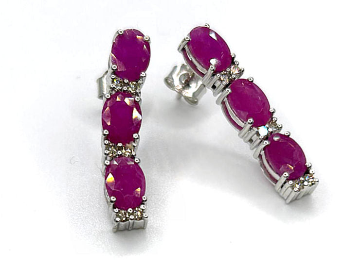 5.10ct Ruby and Diamond Dangling Earrings in 14K White Gold