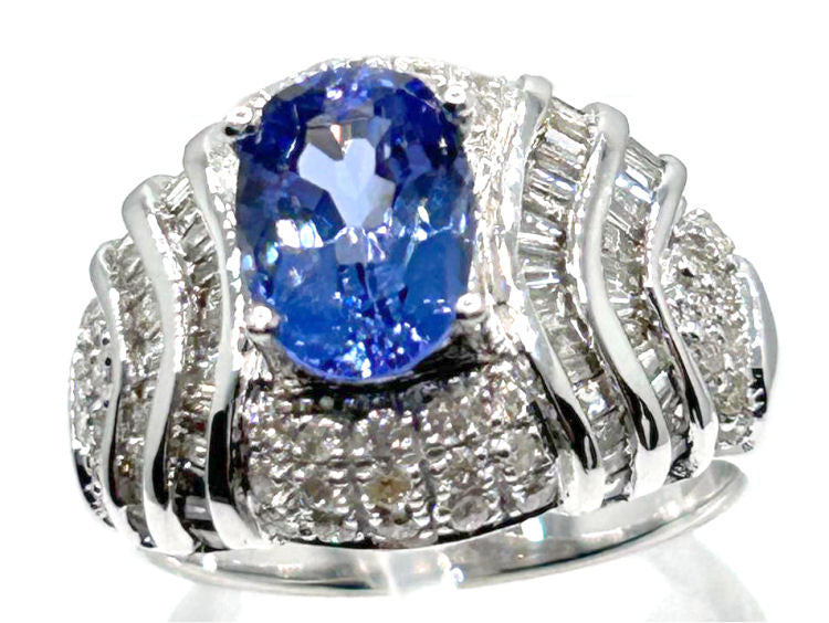 3.14ct Tanzanite & Diamond Ring in 14K White Gold