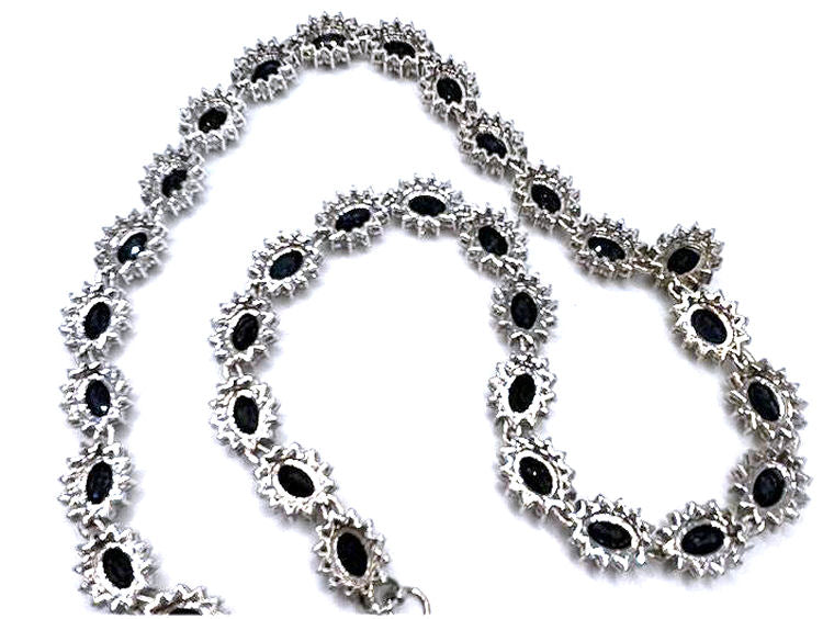 30.40ct Sapphire & Diamond Necklace & Earrings Set in 9K White Gold