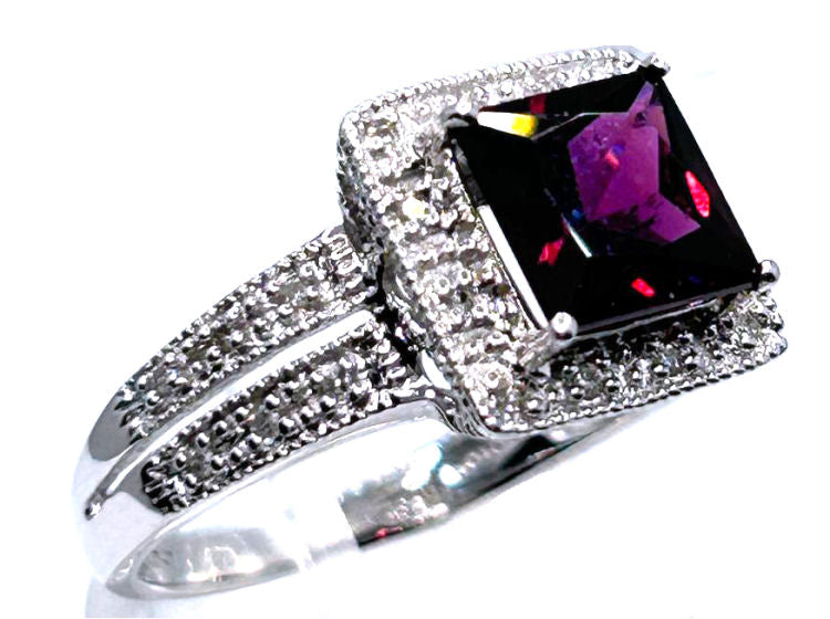 1.65ct Rhodolite Garnet &Diamond Ring in 10K White Gold