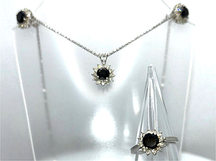 4.00ct Black & White Diamond Necklace, Earrings & Ring Set in 18K & 14K Gold