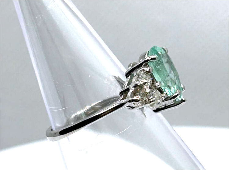 3.20ct Colombian Emerald & Diamond Cluster Ring in 14K White Gold