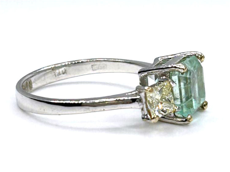 2.29ct Three-Stone Colombian Emerald & Diamond Ring in 14K White Gold