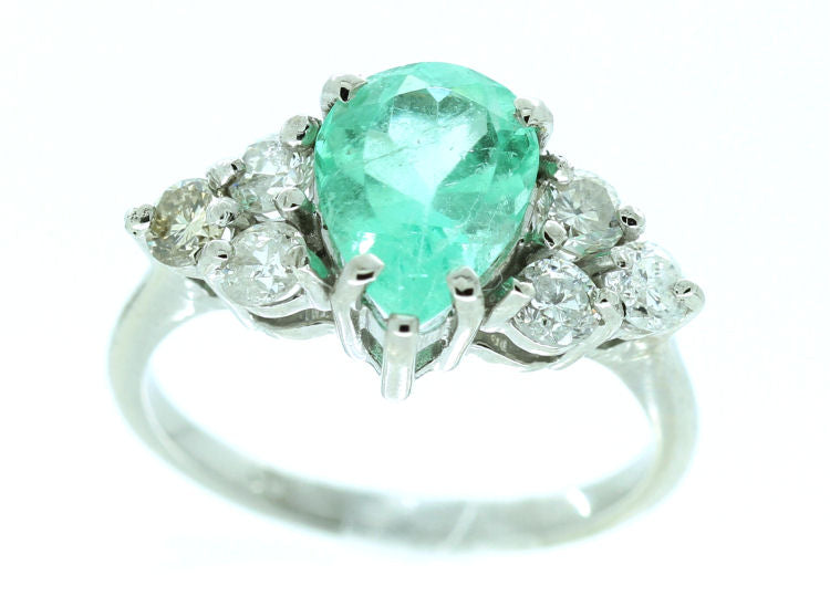 3.20ct Colombian Emerald & Diamond Cluster Ring in 14K White Gold