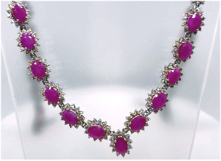 30.40ct Ruby & Diamond Necklace & Earrings Set in 9K White Gold