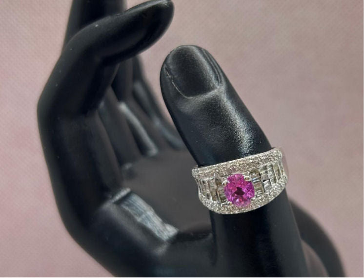 2.0 Carat Sapphire Diamond Ring in 14k White Gold
