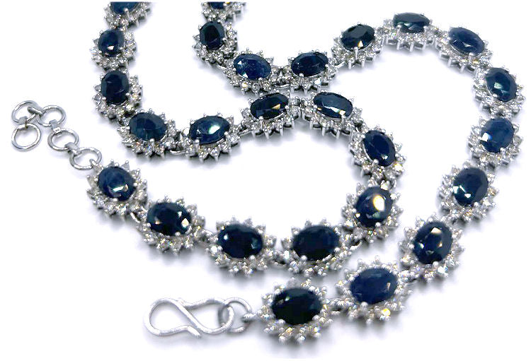 30.40ct Sapphire & Diamond Necklace & Earrings Set in 9K White Gold