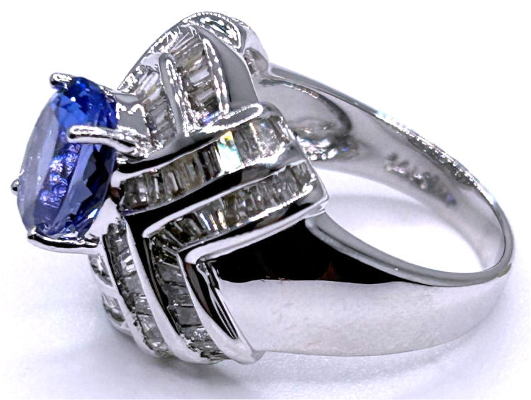 4.41ct Tanzanite & Diamond Ring in 14K White Gold - Round Shape