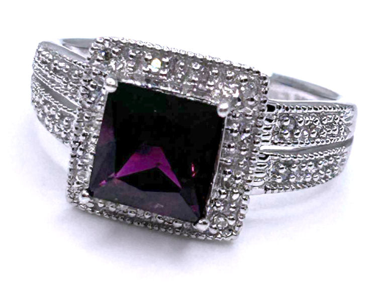 1.65ct Rhodolite Garnet &Diamond Ring in 10K White Gold