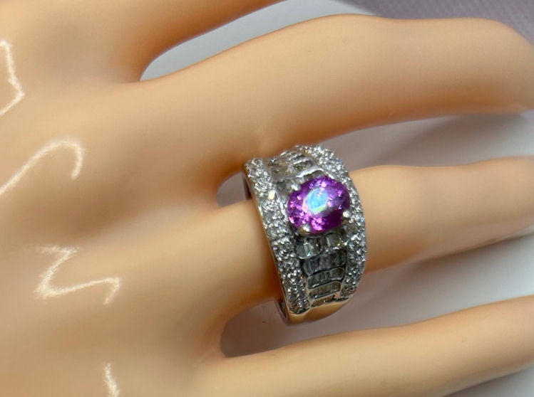 2.0 Carat Sapphire Diamond Ring in 14k White Gold