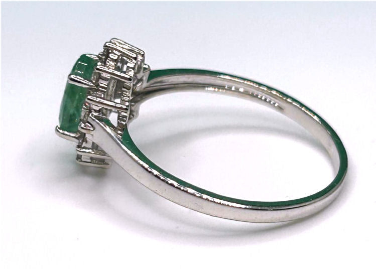1.14ct Emerald & Diamond Ring in 14K White Gold