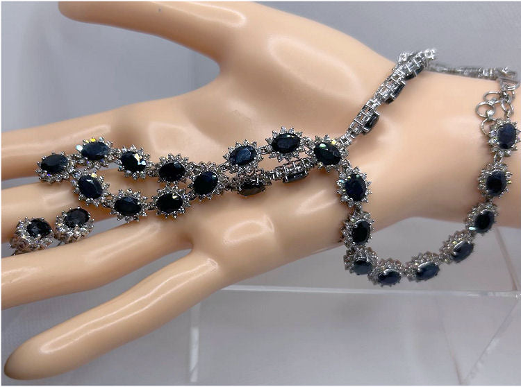 30.40ct Sapphire & Diamond Necklace & Earrings Set in 9K White Gold