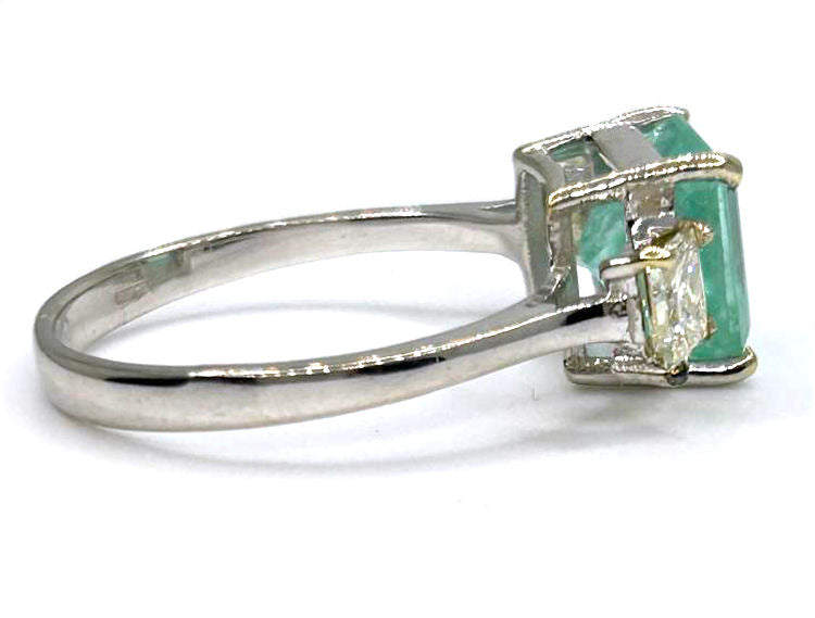 2.46ct Three-Stone Colombian Emerald & Diamond Ring in 14K White Gold