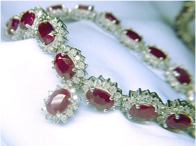 30.40ct Ruby & Diamond Necklace & Earrings Set in 9K White Gold