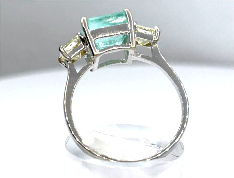 2.46ct Three-Stone Colombian Emerald & Diamond Ring in 14K White Gold