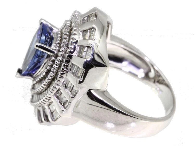 4.45ct Tanzanite & Diamond Ring in 14K White Gold