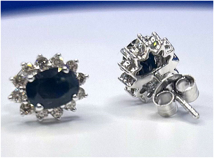 Sparkling 2.5ct Diamond &Sapphire Earrings in 14K Gold