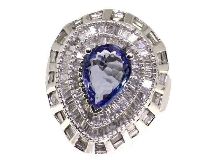 4.45ct Tanzanite & Diamond Ring in 14K White Gold