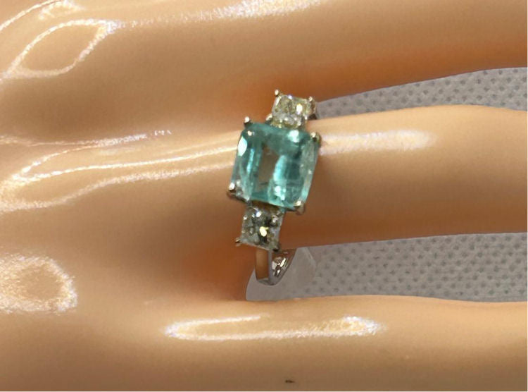 2.46ct Three-Stone Colombian Emerald & Diamond Ring in 14K White Gold