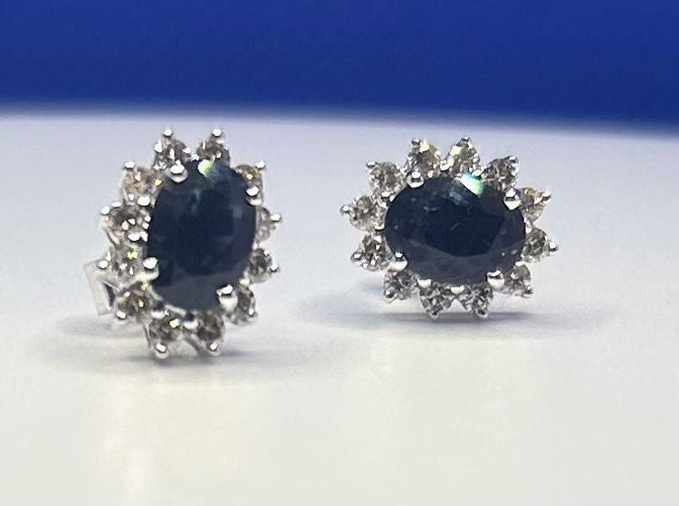 Sparkling 2.5ct Diamond &Sapphire Earrings in 14K Gold