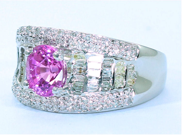 2.0 Carat Sapphire Diamond Ring in 14k White Gold