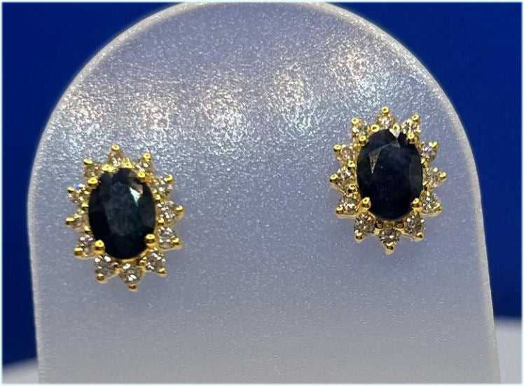 2.50ct Sapphire & Diamond Earrings in 14K Yellow Gold