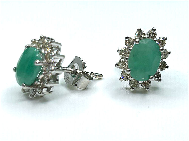 2.50ct Emerald & Diamond Earrings in 14K White Gold