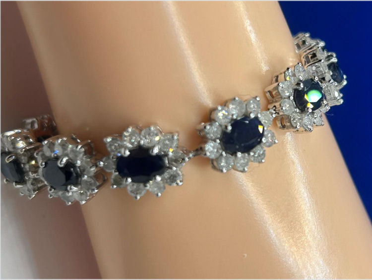 20.90ct Sapphire & Diamond Bracelet in 14K White Gold