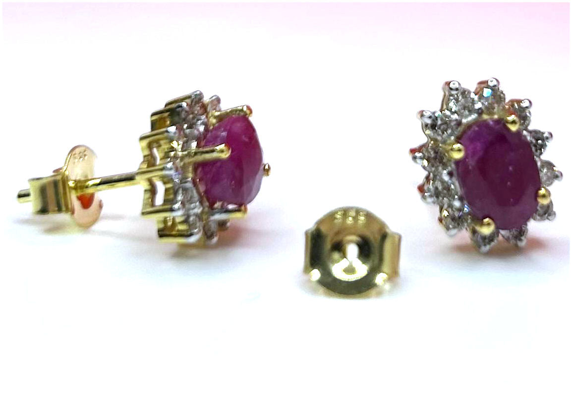 2.50ct Ruby & Diamond Earrings in 14K Yellow Gold