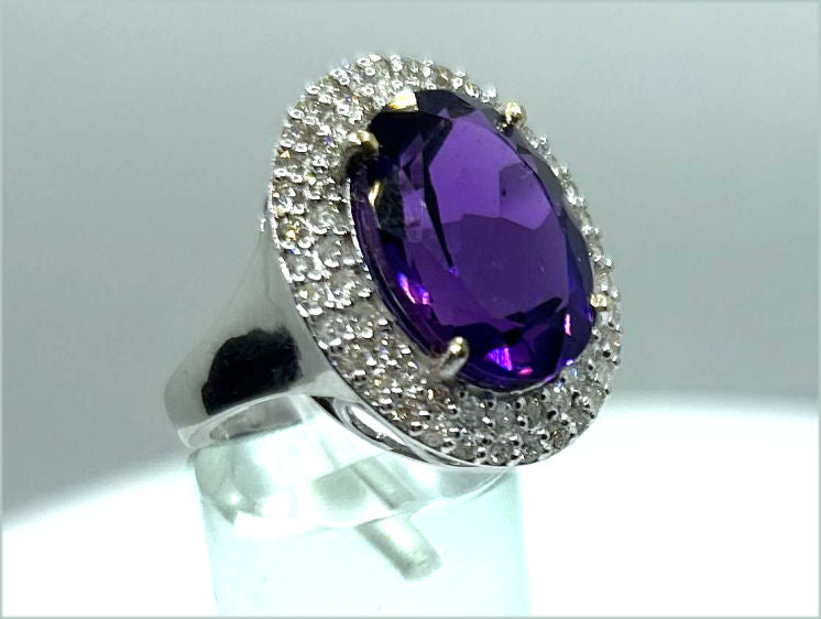 10.55ctw Diamond and Amethyst Set in 18K White Gold Ring