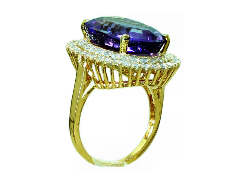 13.36ctw Diamond and Amethyst Set in 18K Yellow Gold Ring
