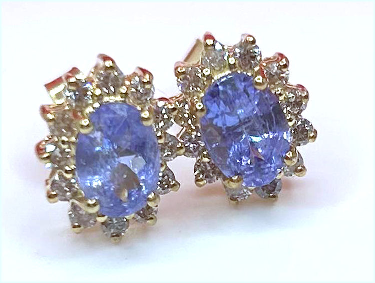 2.50ct Tanzanite & Diamond Earrings in 14K Yellow Gold