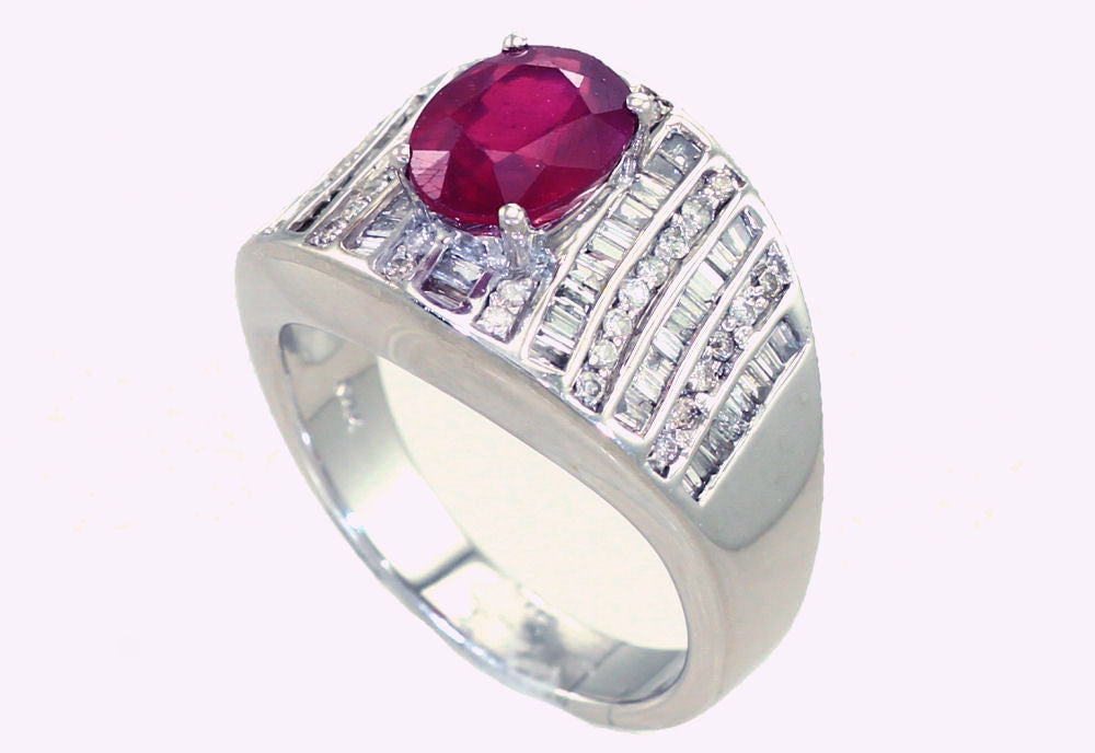 2.55ct Ruby Diamond Ring in 14k White Gold