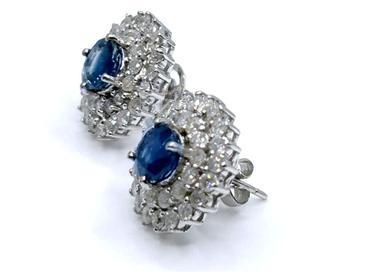 5.98ct Ceylon Sapphire & Diamond Earrings in 12K White Gold