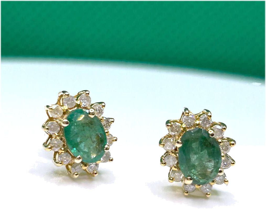 2.50ct Emerald & Diamond Earrings in 14K Yellow Gold
