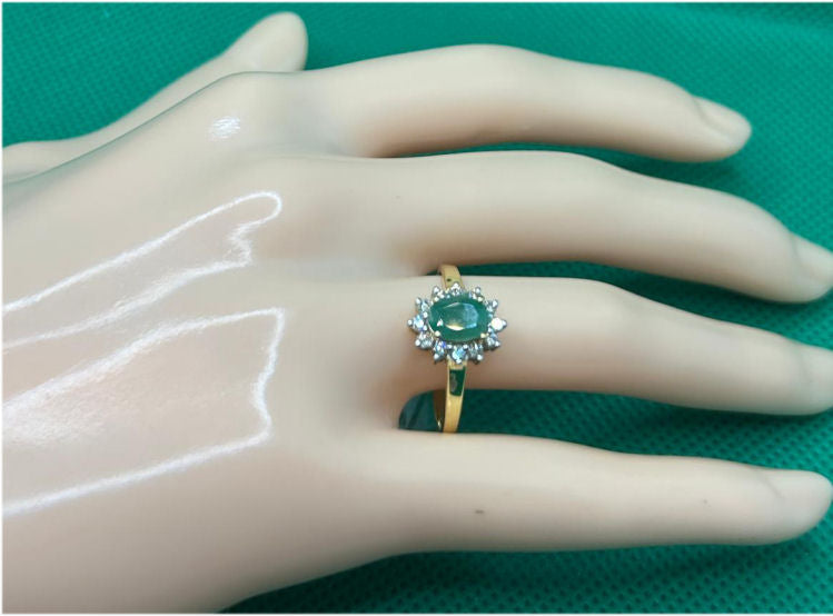 1.14ct Emerald & Diamond Ring in 14K Yellow Gold