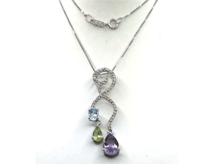 4.37ct Amethyst, Peridot, Aquamarine & Diamond Drop Necklace/ Earrings Set