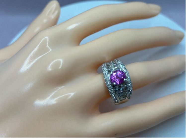 2.0 Carat Sapphire Diamond Ring in 14k White Gold