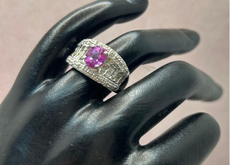 2.0 Carat Sapphire Diamond Ring in 14k White Gold