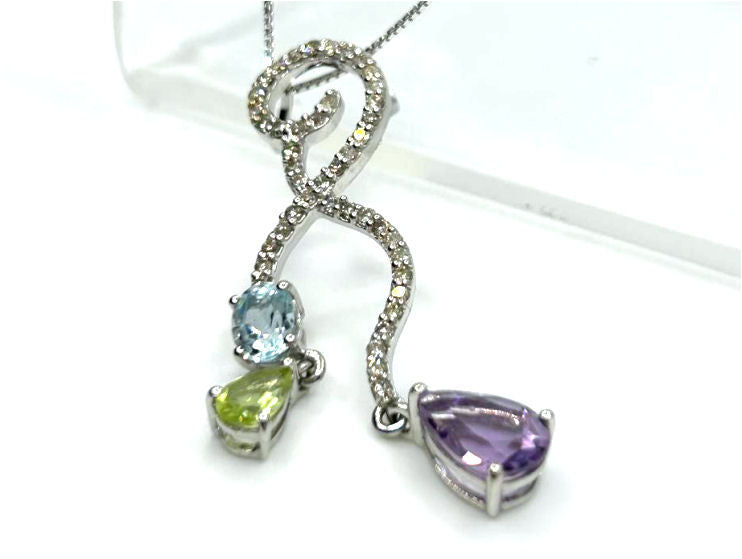4.37ct Amethyst, Peridot, Aquamarine & Diamond Drop Necklace/ Earrings Set