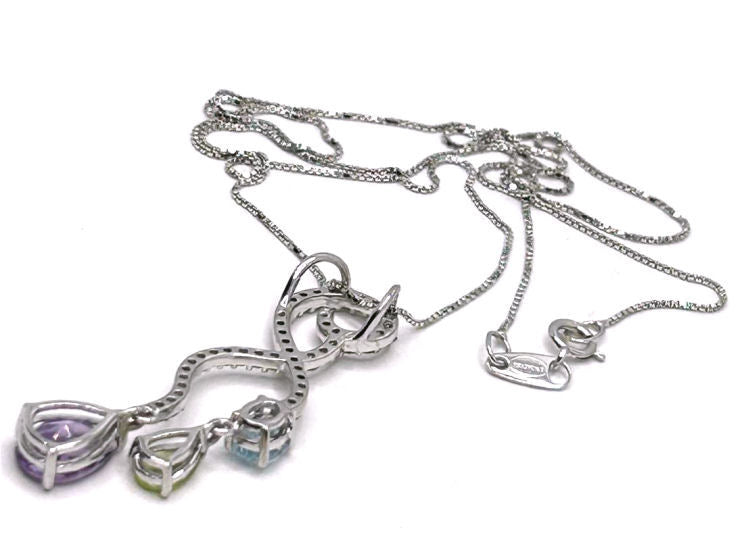 4.37ct Amethyst, Peridot, Aquamarine & Diamond Drop Necklace/ Earrings Set